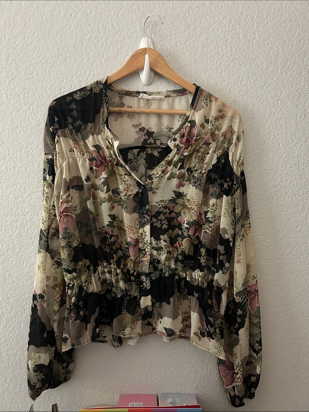 Mango Floral Print Chiffon Blouse Size 8